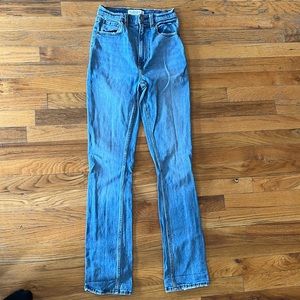 Abercrombie and Fitch, 90s slim straight, ultra high-rise jeans.